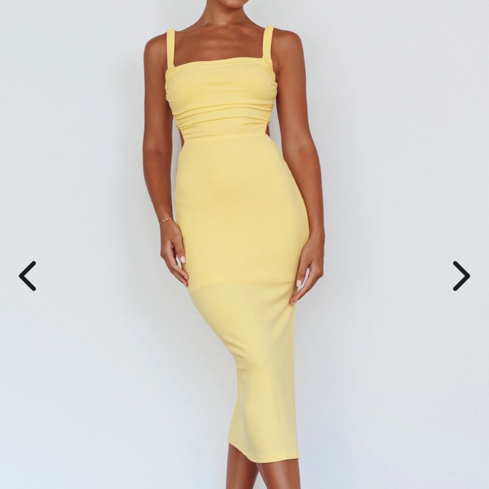 yellow midi cross back dress